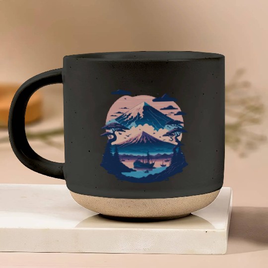 Serene Mount Fuji Sunset Peaceful River Scenery Pottery Mugs
