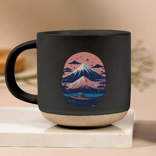 Serene Mount Fuji Sunset Peaceful River Scenery Pottery Mugs