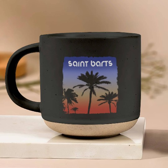 Saint Barts Sunset Vacation Souvenir Palm Tree Pottery Mugs