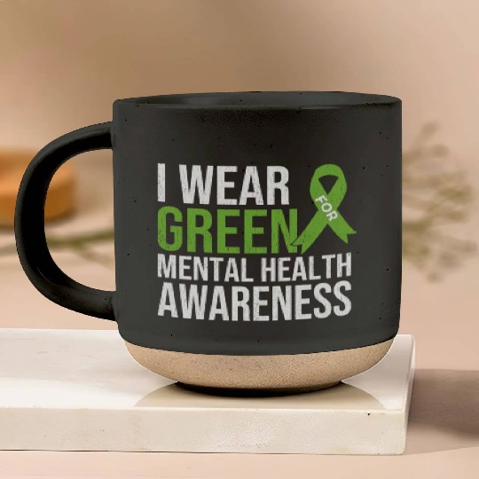 Green Ribbon Mental Health & Depression Awareness Pottery Mugs