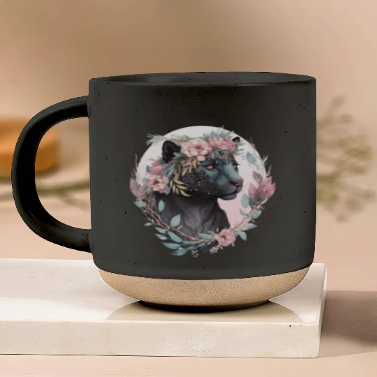 Floral Black Leopard Watercolor Flower Crown Graph Pottery Mugs