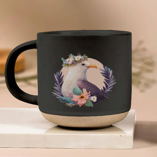 Cute Seagull Bird Flower Crown Floral Birds Pottery Mugs