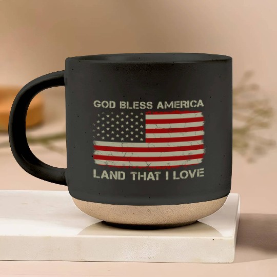 Old American Flag God Bless America Land That I Lo Pottery Mugs