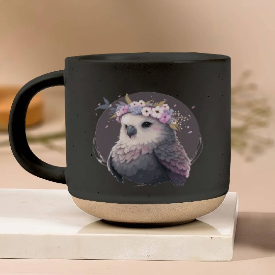 Cute Gray Budgie Parakeet Bird Flower Crown Pet Bi Pottery Mugs