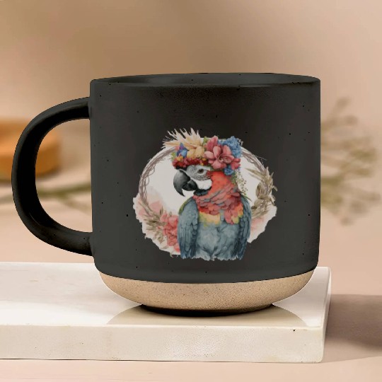 Colorful Parrot Watercolor Macaw Bird Flower Crown Pottery Mugs