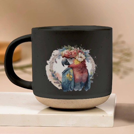 Watercolor Parrot Macaw Bird Flower Crown Pet Bird Pottery Mugs