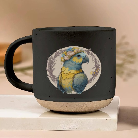 Yellow Blue Ara Macaw Flower Crown Parrot Parakeet Pottery Mugs