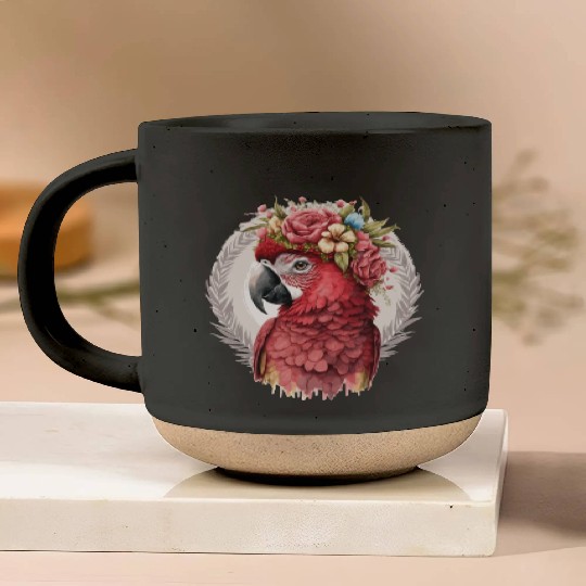Scarlet Macaw Parrot Watercolor Bird Flower Crown Pottery Mugs