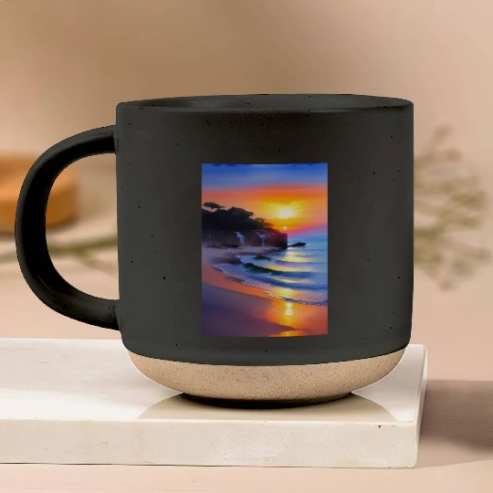 A sunrise with a seaside view Pottery Mugs