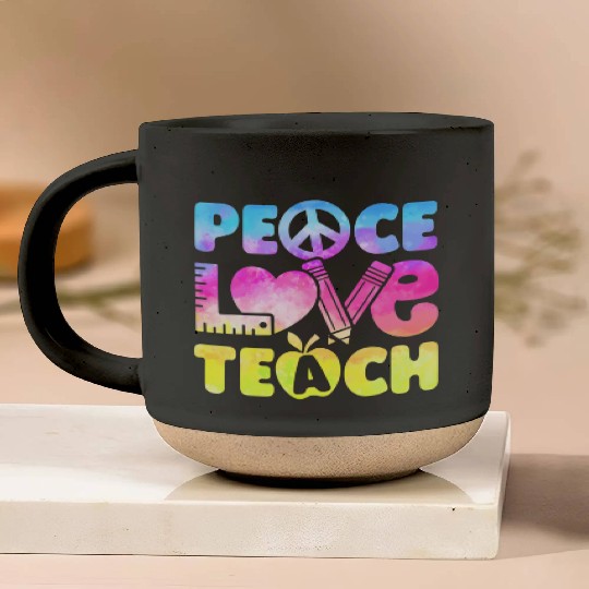 Teacher Peace Love Teach First Day Back To School Pottery Mugs