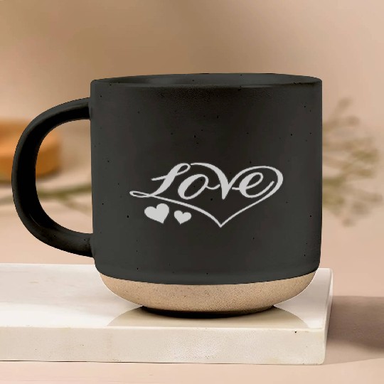 Love Heart White Script Pottery Mugs