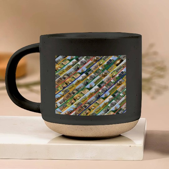 Wildlife Stripe Multi Color Collage Pottery Mugs