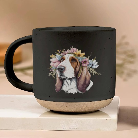 Cute Basset Hound Flower Crown Pet Dog Breed Flora Pottery Mugs
