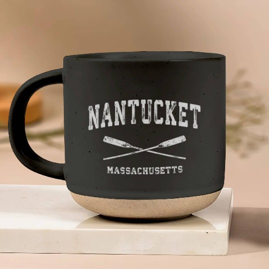 Nantucket Massachusetts Nautical Crossed Oars Pottery Mugs