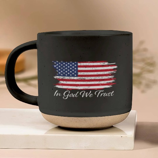 In God We Trust Us Flag Patriotic Pottery Mugs