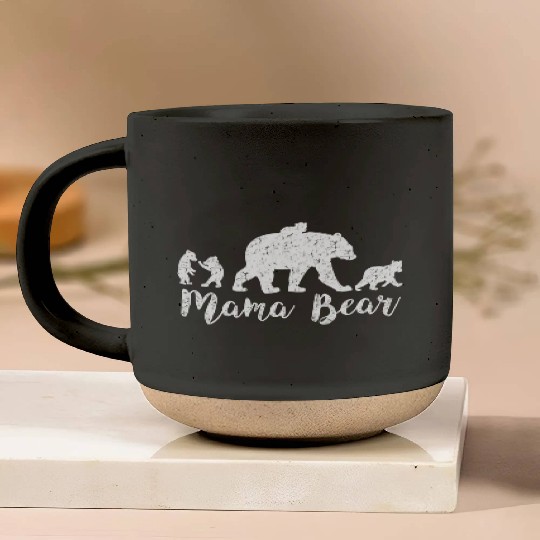 Mama Bear With Little Cubs Pottery Mugs