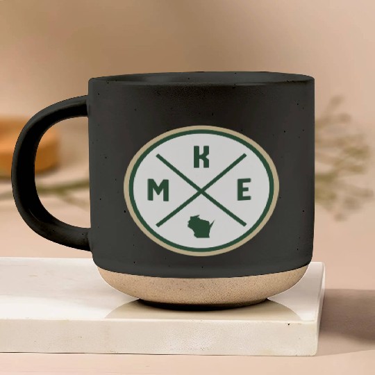 Milwaukee Circle Patch Green Pottery Mugs