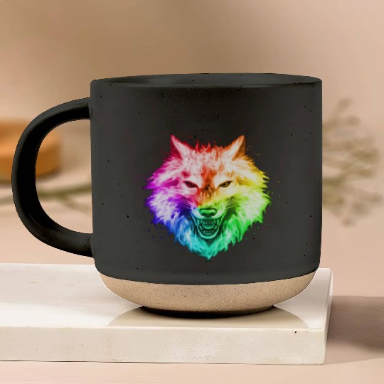 Bright Colorful Wolf Head – Rainbow Howling Wolf F Pottery Mugs