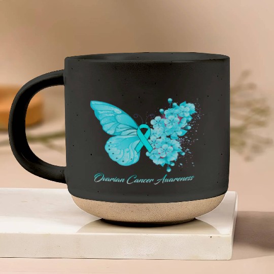 Ovarian Cancer Awareness Ribbon Teal Ovarian Cance Pottery Mugs