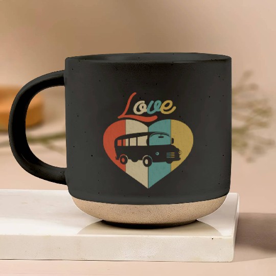 Love School Bus Pottery Mugs