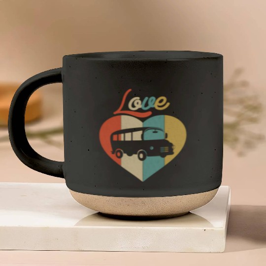 Love School Bus Pottery Mugs