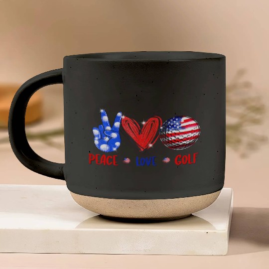 Peace Love Golf - Golf USA Flag American Pottery Mugs