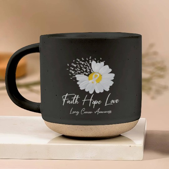 White Flower Ribbon Faith Hope Love Lung Cancer Aw Pottery Mugs