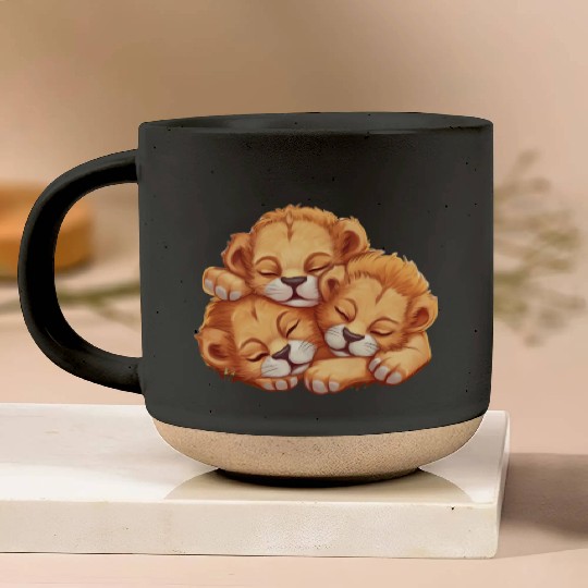 Sleeping lion cubs Pottery Mugs