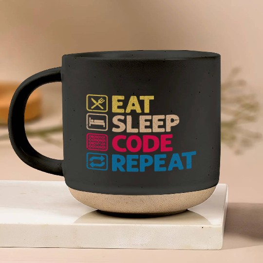 Eat Sleep Code Repeat Funny Binary Programmer Pottery Mugs