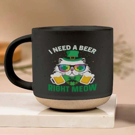 St Patric Day Cat I Need A Beer Right Meow Pottery Mugs