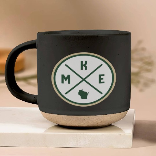 Milwaukee Circle Patch Green Pottery Mugs
