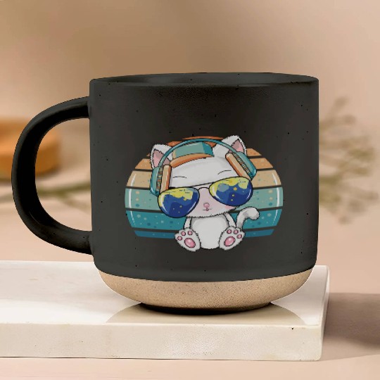 Hip Hop Music Dj Cat Kitty With Earphone Pet Pottery Mugs