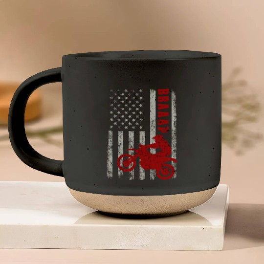 Braaap Usa American Flag Dirt Bike Rider Motocross Pottery Mugs