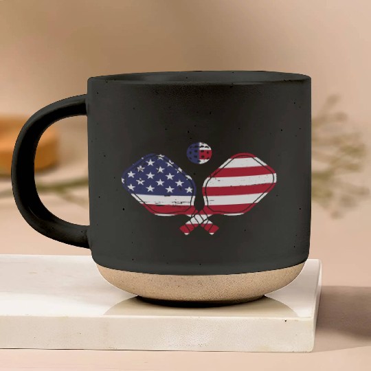 Patriotic Pickleball US Flag Paddleball Design Pottery Mugs