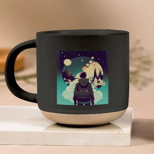Whispers of the Night Captivated by a Cityscape Pottery Mugs