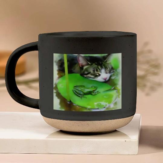 Unlikely Friends - Cat and Frog Pottery Mugs