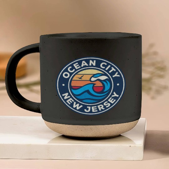 Ocean City New Jersey Nj Nautical Waves Pottery Mugs