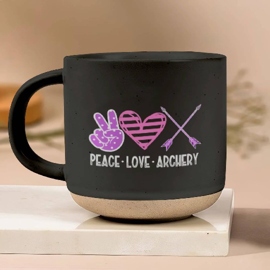 PEACE LOVE ARCHERY Bow & Arrow Shooting n Girls Pottery Mugs