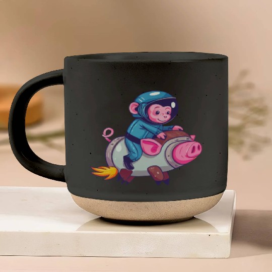 Pig and Monkey as Astronauts Pottery Mugs