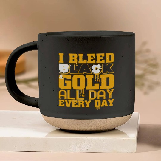 I Bleed Black And Gold Pottery Mugs