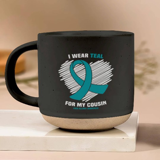 I Wear Teal For My Cousin Food Allergy Awareness Pottery Mugs