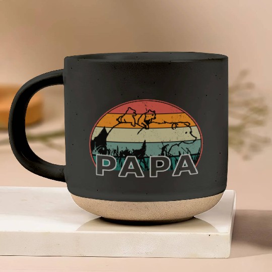Papa Bear With Cubs Retro Grizzly Bear Forest Tree Pottery Mugs