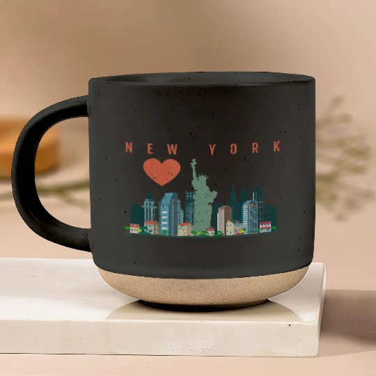 New York City Nyc Skyline Heart Distressed Style Pottery Mugs