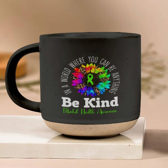 Be Kind Green Ribbon Sunflower Mental Health Pottery Mugs