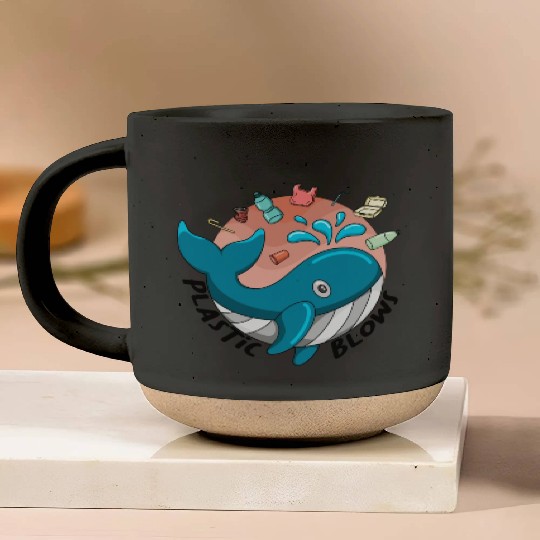 Earth Day Plastic Blows Whale Lover Plastic Free Pottery Mugs