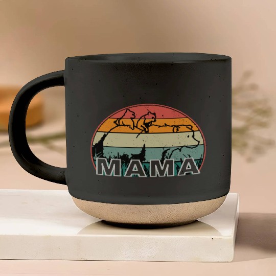 Mama Bear grizzly Retro With Cubs distressed print Pottery Mugs