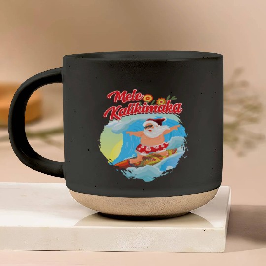 In July Santa Surfing Mele Kalikimaka Pottery Mugs