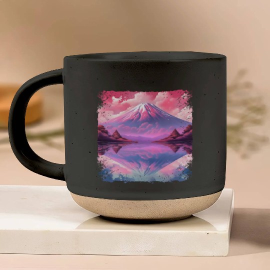 Aesthetic Vaporwave Volcano Japan Sight Mount Fuji Pottery Mugs