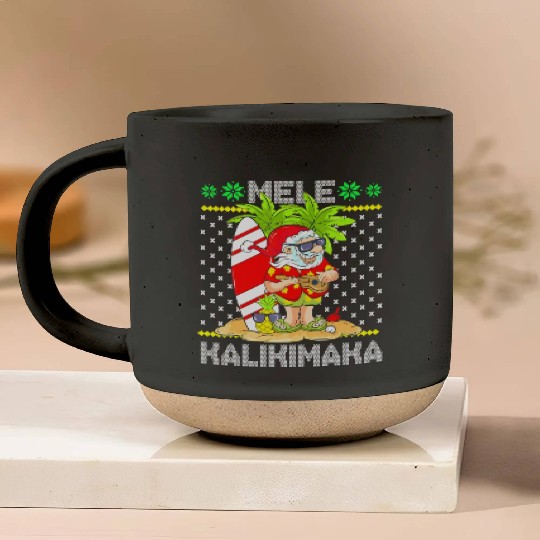 Mele Kalikimaka Santa Claus Surfer Guitar Pottery Mugs