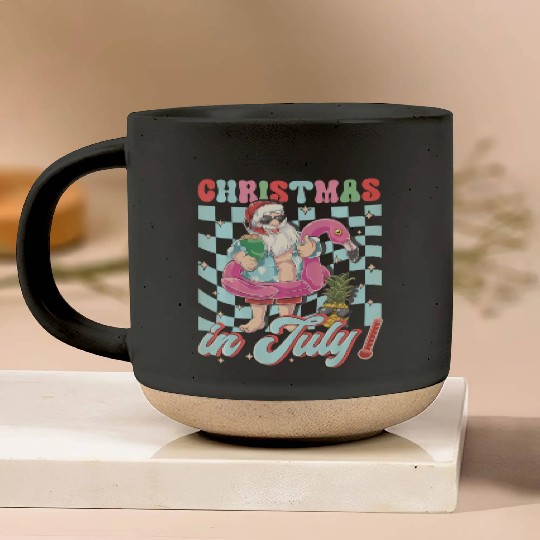 Christmas In July Groovy Santa Flamingo Float Pottery Mugs